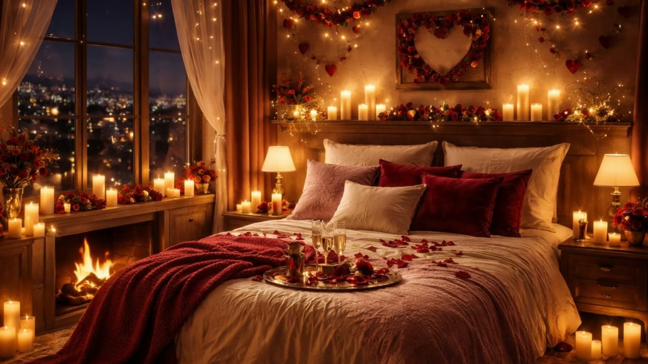Romantic Valentine’s Day Ambience 🔥 Fireplace & Smooth Jazz for Relaxation
