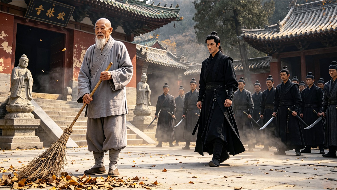 Ordinary‑looking sweeping monk knocks out arrogant warrior in one strike！