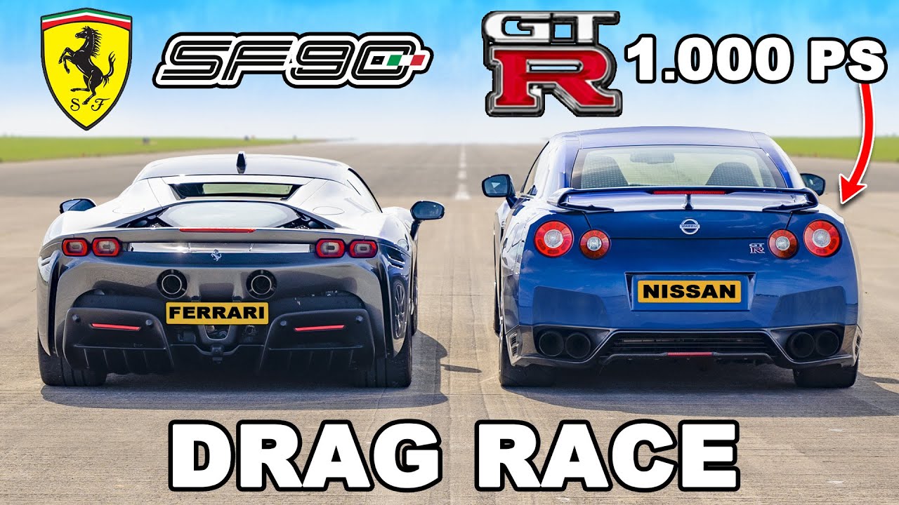 Nissan GT-R mit 1.000 PS gegen Ferrari SF90! DRAG RACE