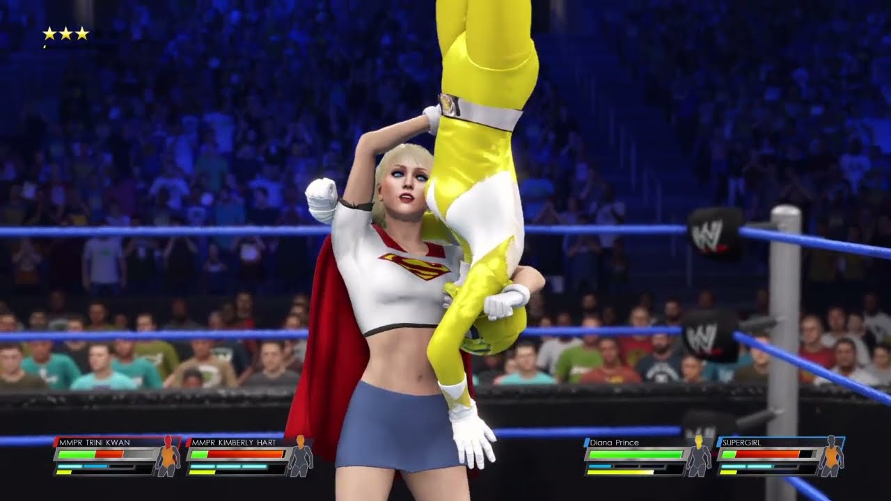 WWE 2K22 Pink and Yellow Rangers vs. Wonder Woman and Supergirl