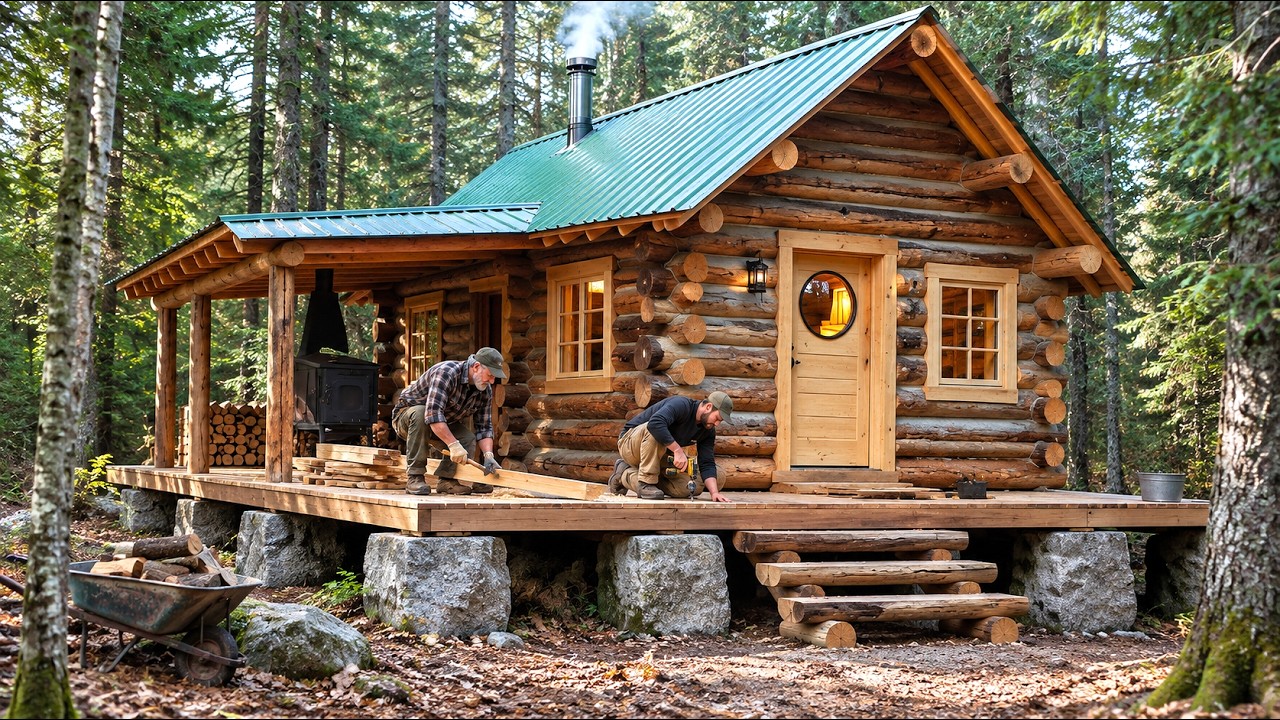Father and Son Build Two-Bedroom Log Home in the Forest in Just 90 Days | From Start to Finish