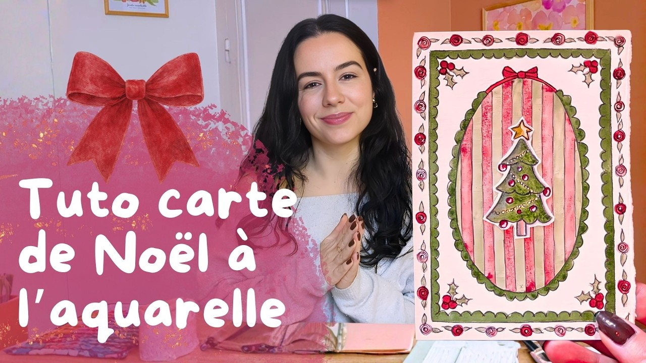 Tuto aquarelle Noël 🎄 Carte de Noël vintage DIY – Décor hivernal et sapin