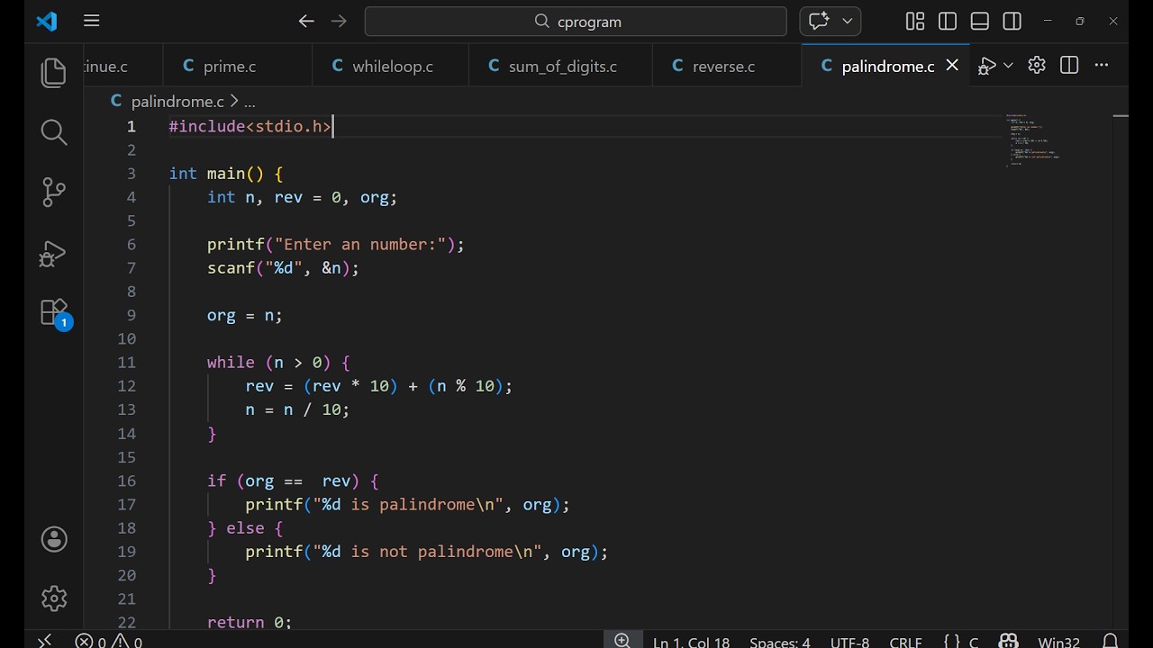 C program to check the input number is palindrome or not