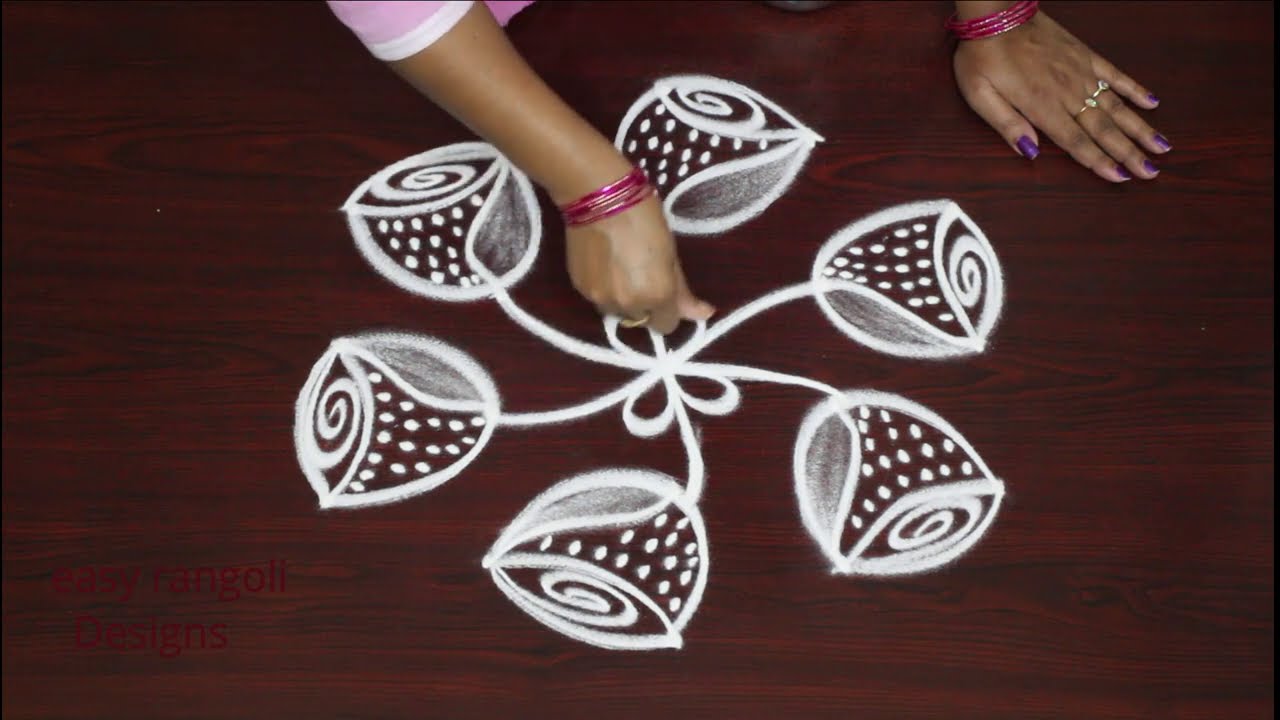 Creative Flower kolam rangoli designs || easy & simple muggulu with 5x3 dots