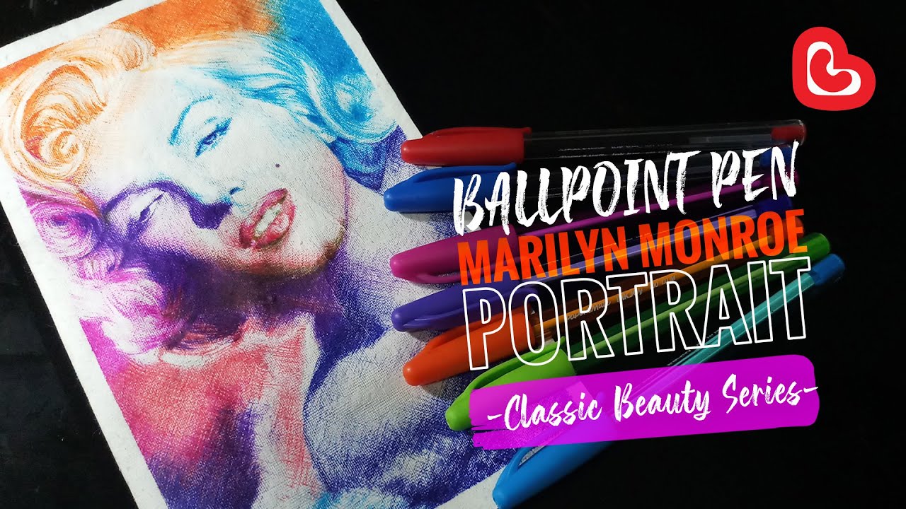 Ballpoint Pen Portrait || Drawing Marilyn Monroe || Ballpoint Pen Drawing Using Multiple Colors