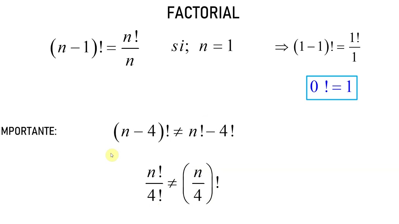 Factorial. Definición, porqué 0!=1 y simplificaciones