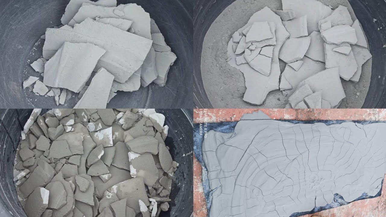 pure cement thin slabs crumbling dry and pouring water mixing #purecement #reddirt #sandcement