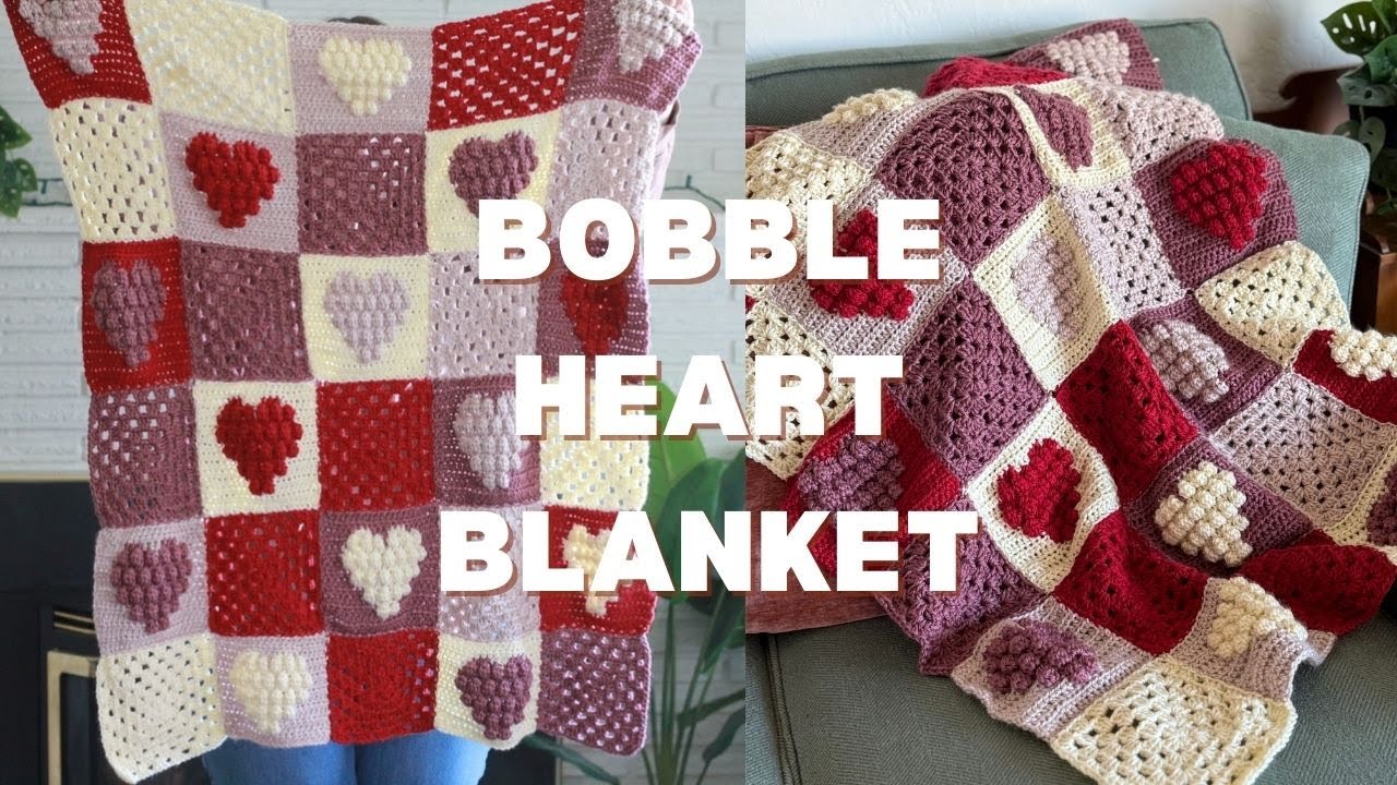 Bobble Hearts Blanket Free Crochet Blanket Pattern Tutorial