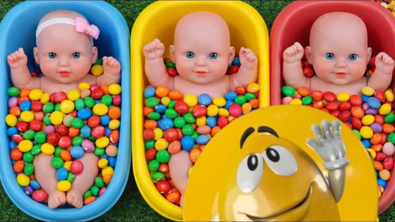 4 Minutes Satisfying Full of 3 Rainbow Bathtubs Candy with M&M's & Magic Slime Cutting Video