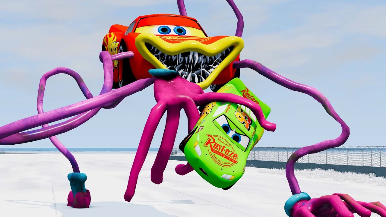 Live Epic escape from Zombie Lightning McQueen, McQueen Long Legs Eater | BeamNG.Drive