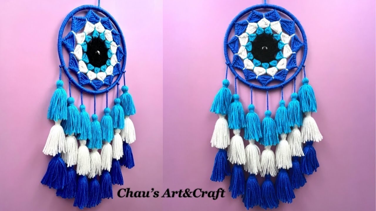 DIY Evil Eye Inspired Dreamcatcher | Yarn Tassel Wall Hanging | Handmade Home Decor