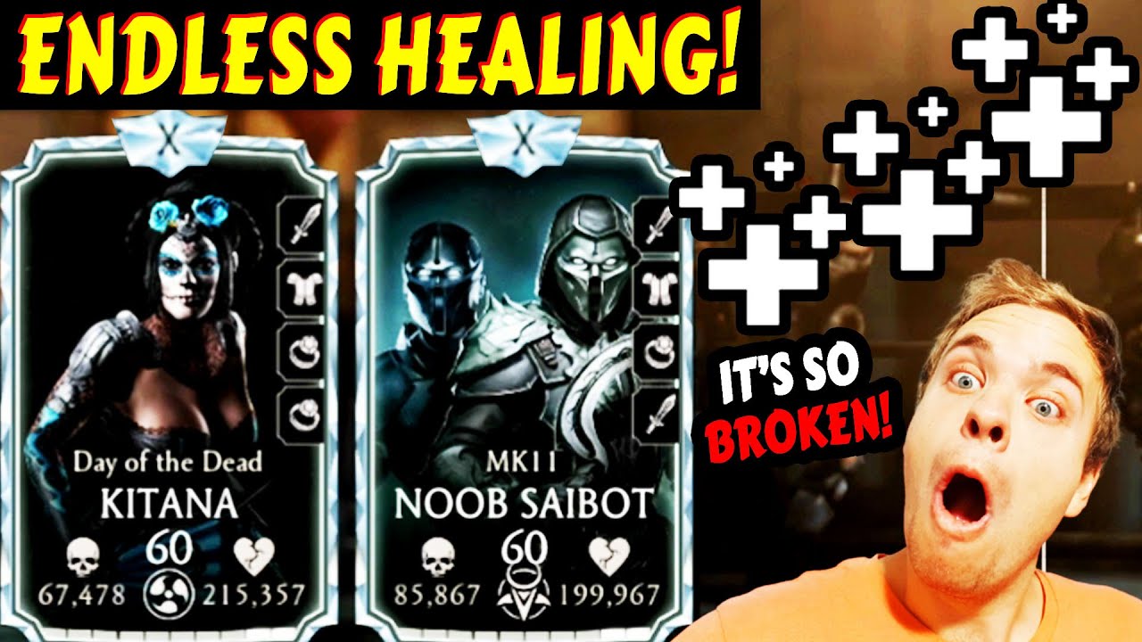 MK MOBILE. Maxed MK11 Noob Saibot + Day of the Dead Kitana = UNLIMITED HEALING! Super OP Strategy.