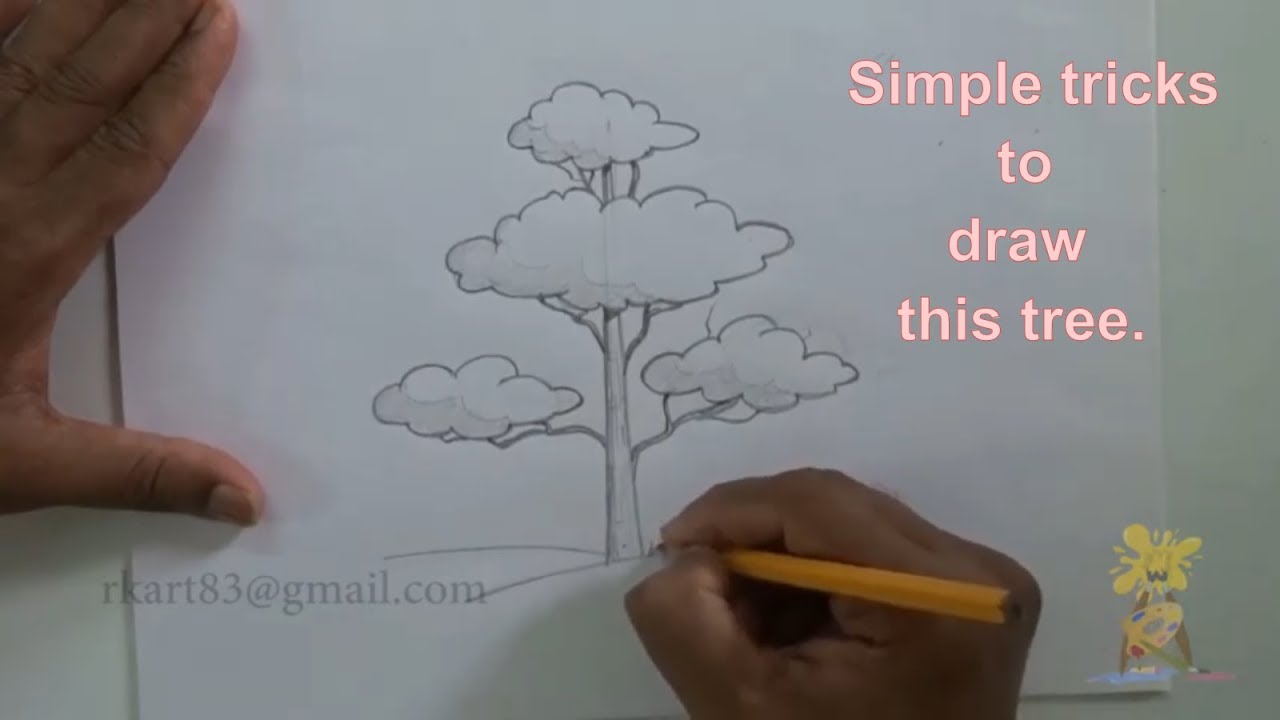 How to draw a beautiful Tree with simple shape | Easy way to draw a tree