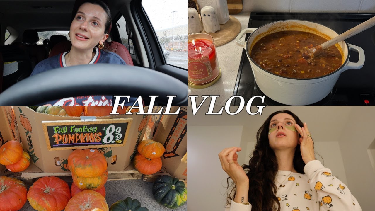FALL VLOG: rainy Sunday, making chili, night skincare routine, TJ's pumpkin haul & fall bedding 🍂