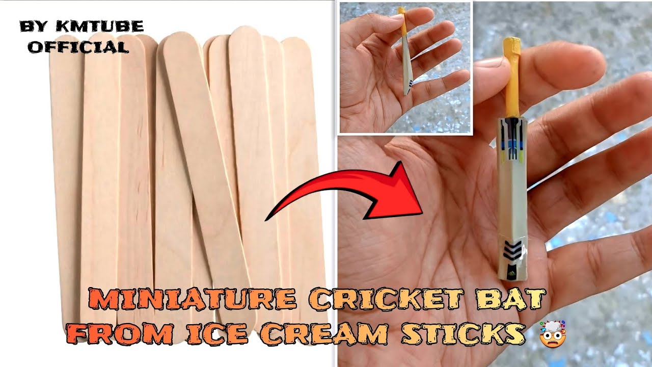 HOW TO MAKE MINIATURE CRICKET BAT FROM ICE CREAM STICKS🤯|BY KMTUBE OFFICIAL|#cricket#miniature