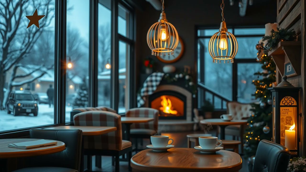 Cozy Winter Coffee Shop Ambience ☕❄️ Warm Jazz Music & Fireplace Sounds for Relaxing, Study & Sleep