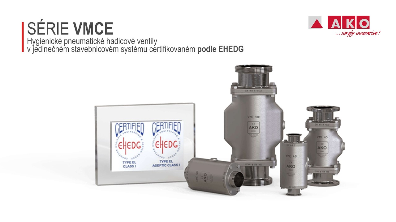 Hadicové ventily v aseptických, hygienických a sterilních oblastech, certifikace EHEDG (série VMCE)