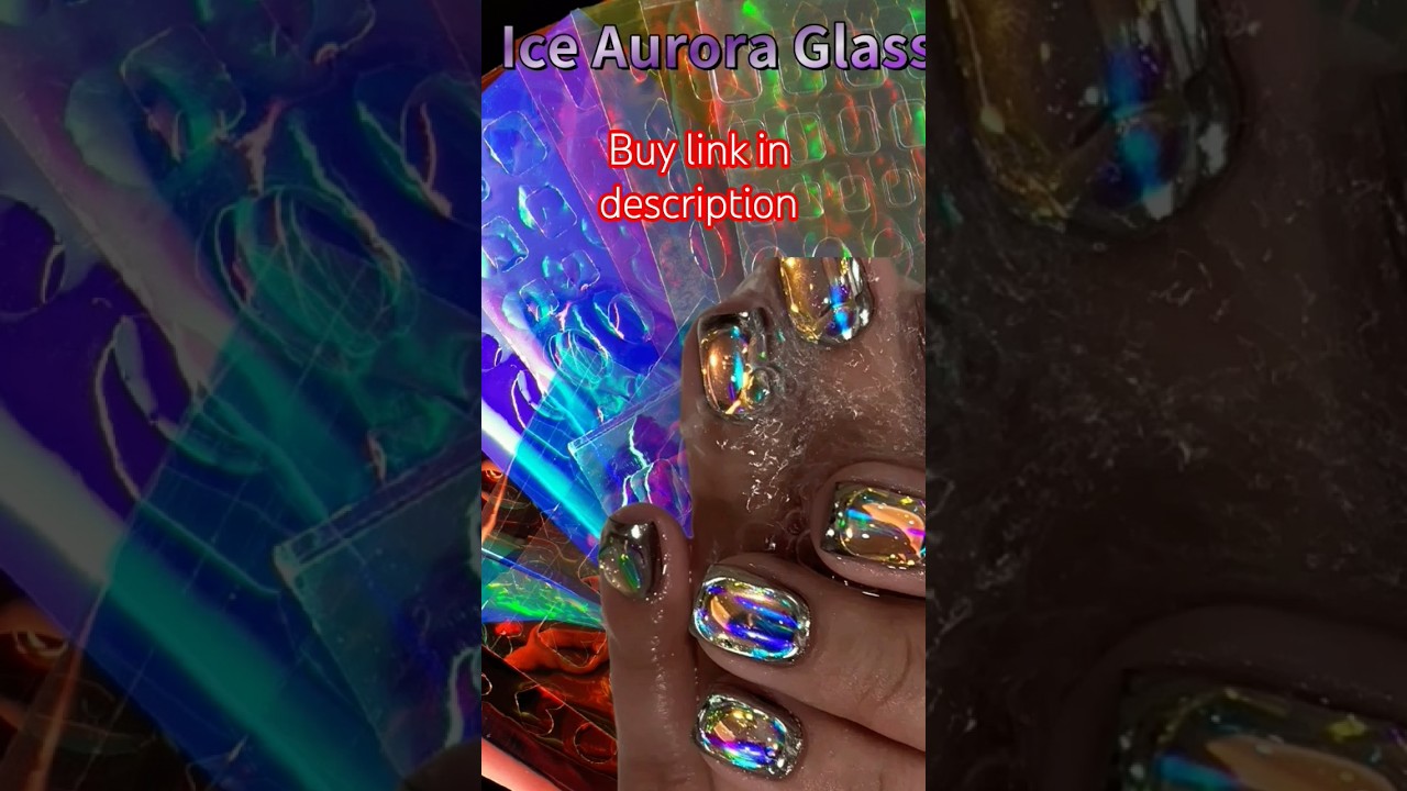 “Iridescent Broken Glass Nails ✨ Aurora Foil Stickers Nail Art Tutorial 💅”