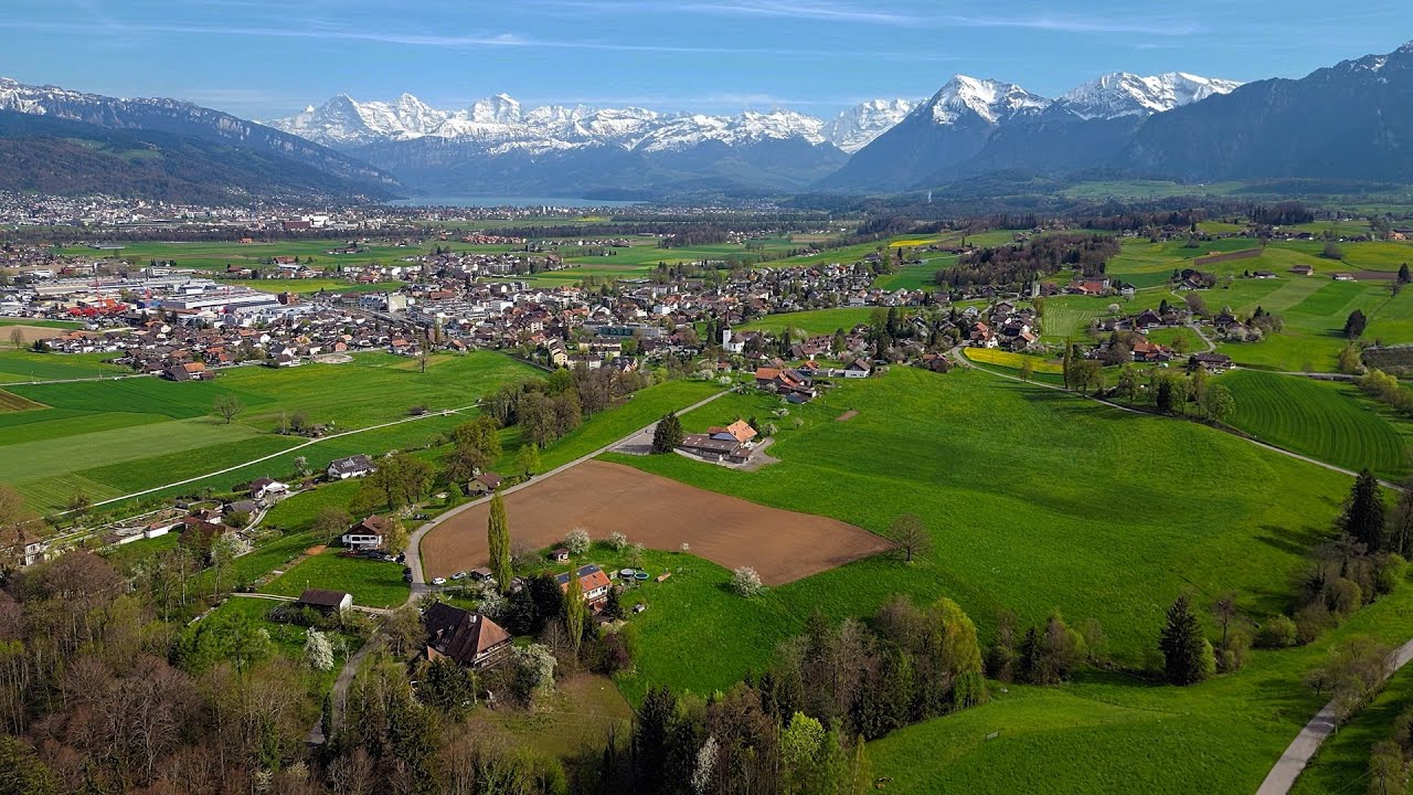 Drone Views of Switzerland in 4k: Uetendorf near Thun BE
