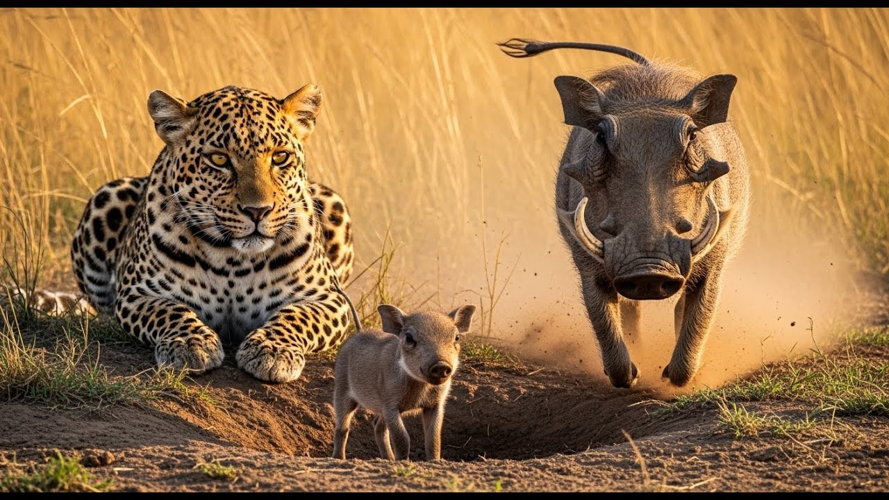 🐆 Leopard vs Warthog: Silent Ambush at the Burrow | Mother&rsquo;s Brave Fight to Save Her Young