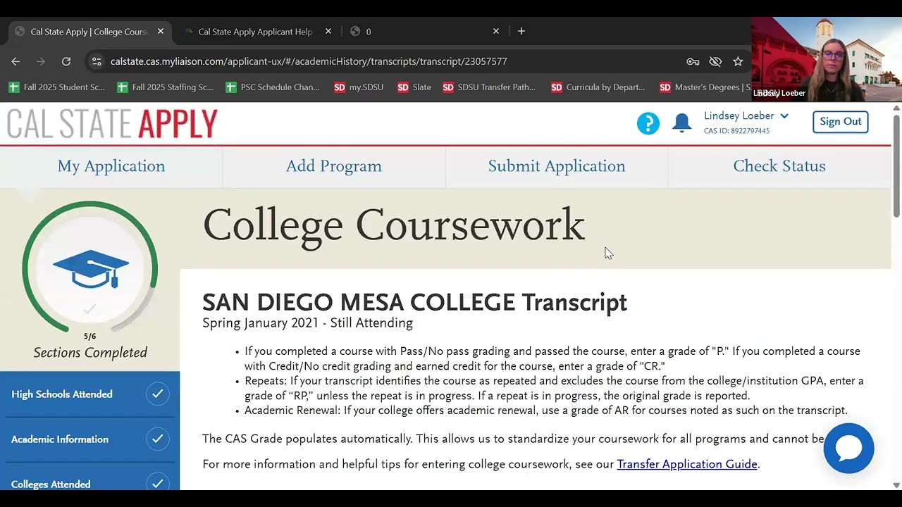 Academic History: College Coursework