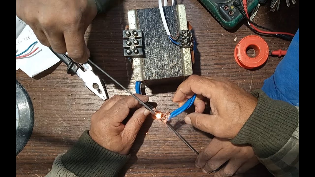 بناطه لحامها اقوي من ترنس الميكروويف بترنس  spot welding using12V old transformer.احذر تجربه خطر