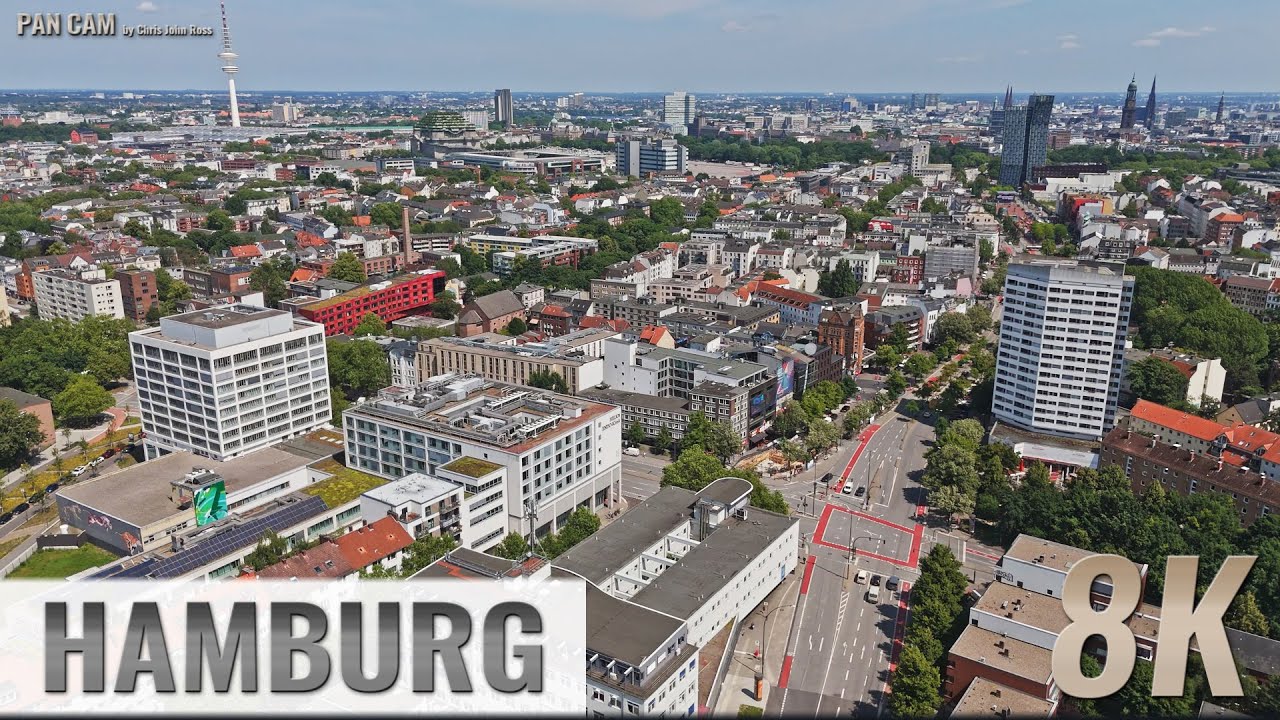 Hamburg: Altona, St. Pauli - Königstraße, Reeperbahn, City Skyline - 4K/8K Luftpanorama - 0532