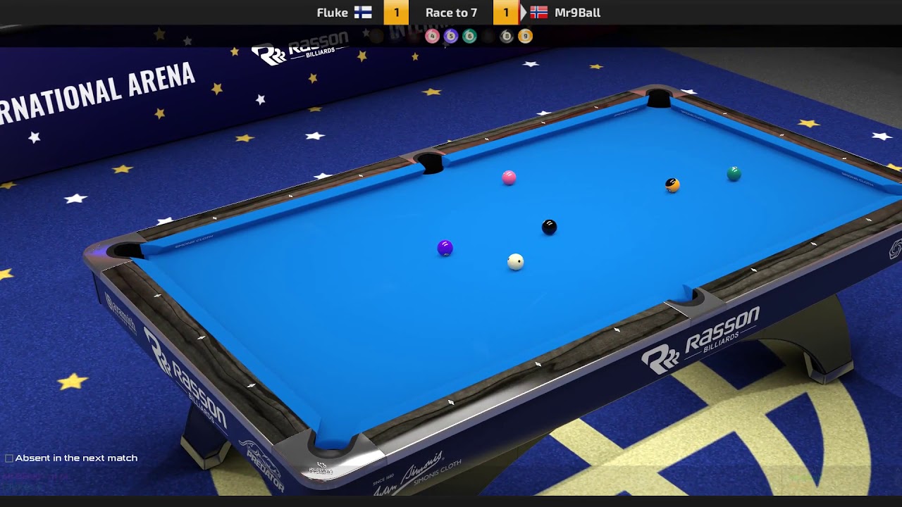 ShootersPool (PC) gameplay, 9-ball match, race to 7