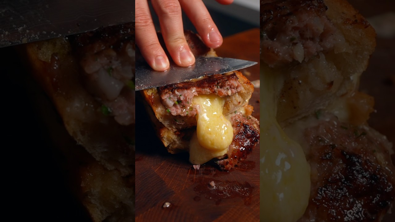 Tartine Saucisse fourr&eacute;e au Comt&eacute; 😍 🥖 #recette #cuisine #chef #food #tartine