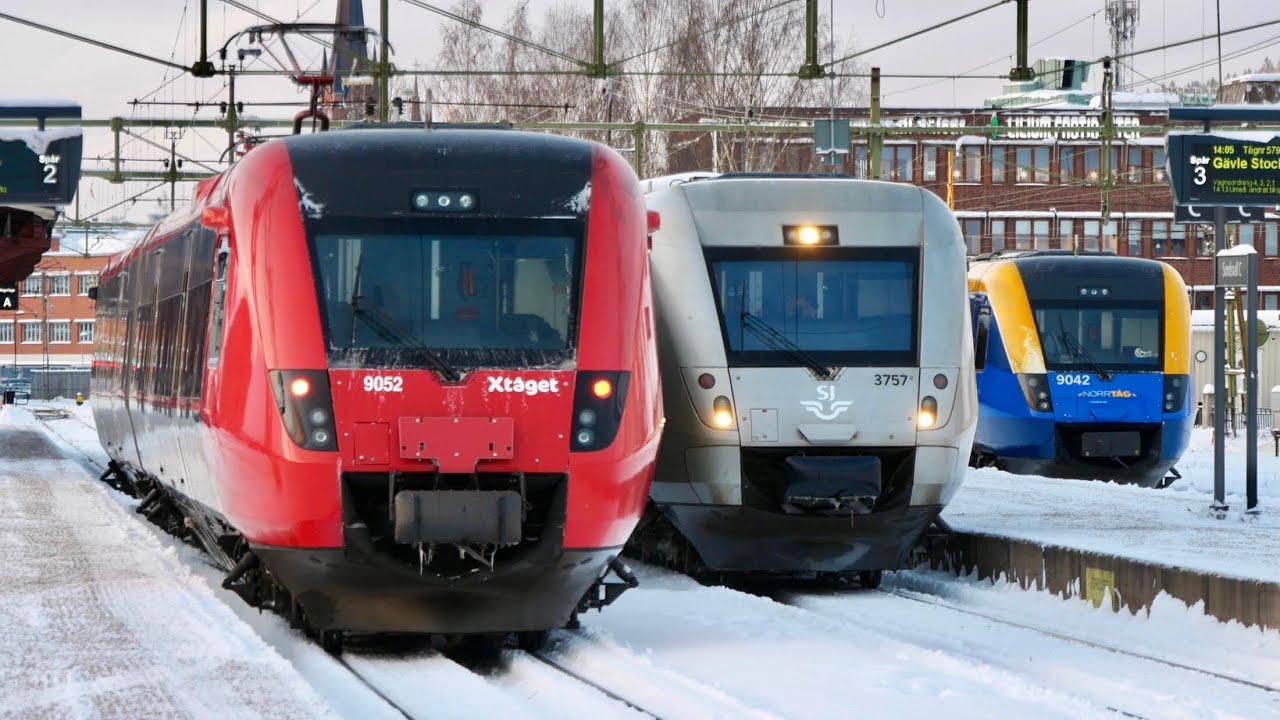 Tåg i snö på Sundsvall Central