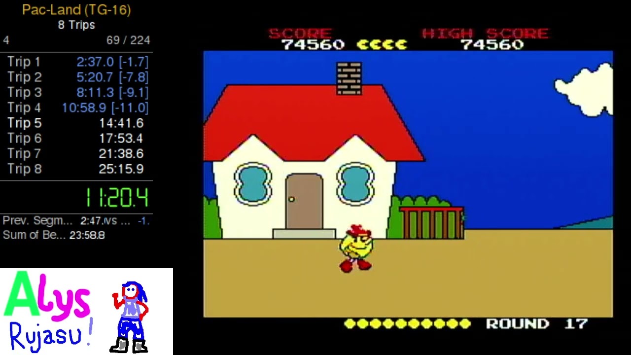 Pac-Land (TG-16) 8 Trips in 25m12s