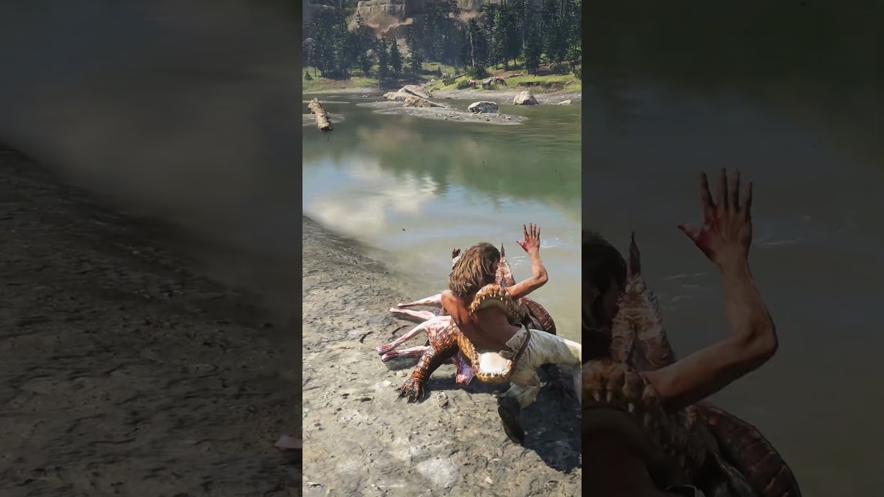 Sun Alligator Attacks Man Skinning Wolf - Sudden Terror! RDR2 #shorts
