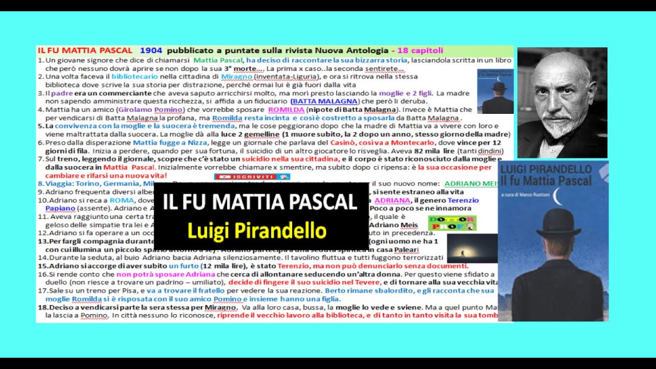 ✅ IL FU MATTIA PASCAL - Riassunto trama x capitoli
