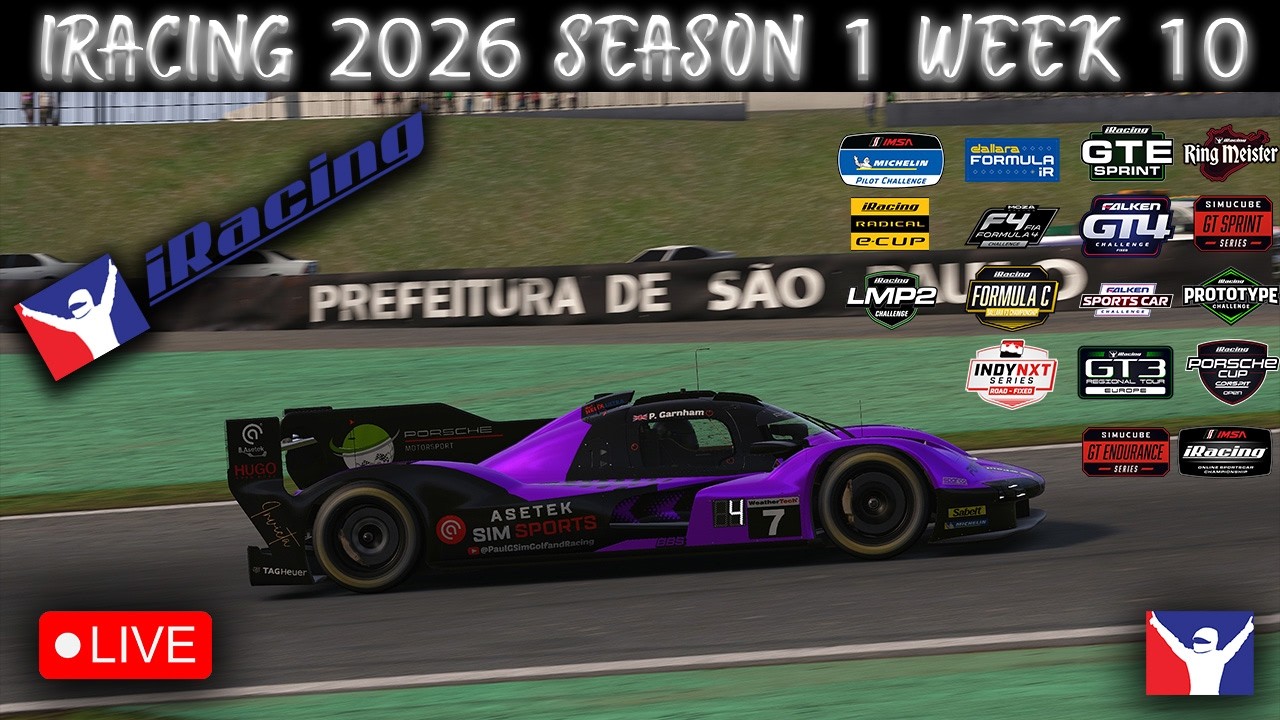 iRacing 2026 Season 1 Week 10 | GT3 at Bathurst & Monza, GTP at Interlagos, Porsche Cup Sebring