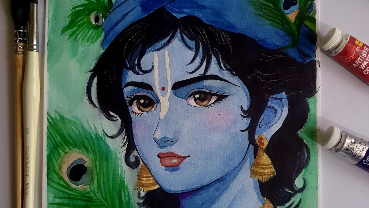 ✨ Shree Krishna ❤️✨ watercolor painting full process || How to paint Shree Krishna part-2