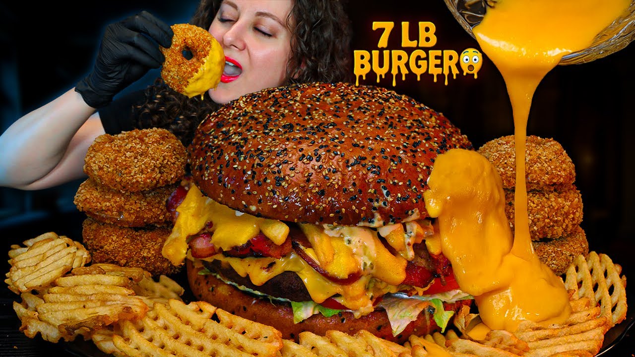 7LB BURGER BEAST! 🍔🔥CAN I FINISH THIS MONSTER? | WAFFLE FRIES & ONION RINGS | EXTREME FOOD CHALLENGE