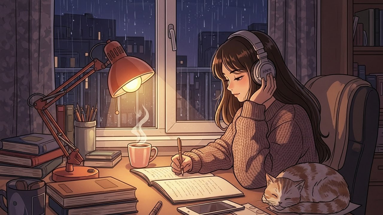 Cozy Lofi Girl Studying in the Rain 🌧️ | Relaxing Beats to Focus, Study & Chill