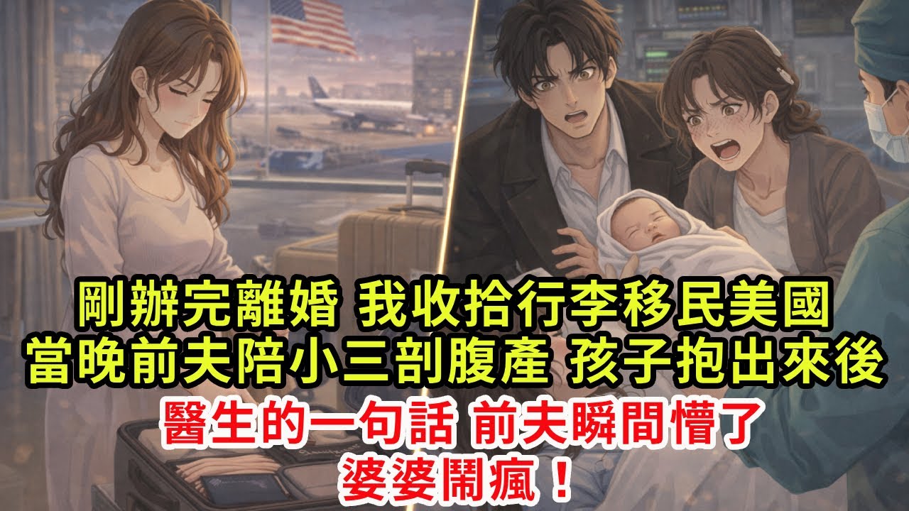 剛辦完離婚，我收拾行李移民美國。當晚前夫陪小三剖腹產，孩子抱出來後，醫生的一句話，前夫瞬間懵了，婆婆鬧瘋！
