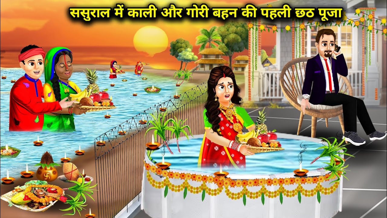 ससुराल में काली और गोरी बहन की पहली छठ पूजा || ameer Gareeb ki chath pooja || hindi kahaniyan...!
