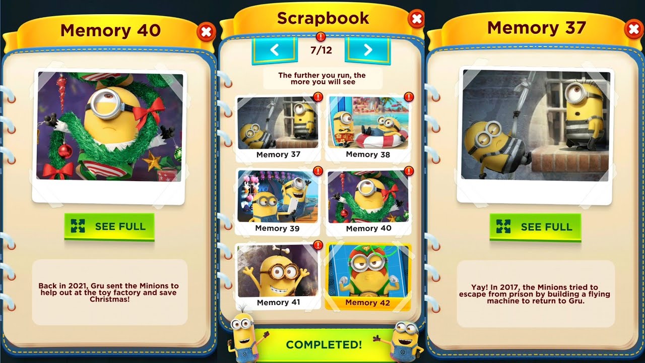 Minion Rush Scrapbook Page 7/12 Completed and Rewards walkthrough gameplay android ios