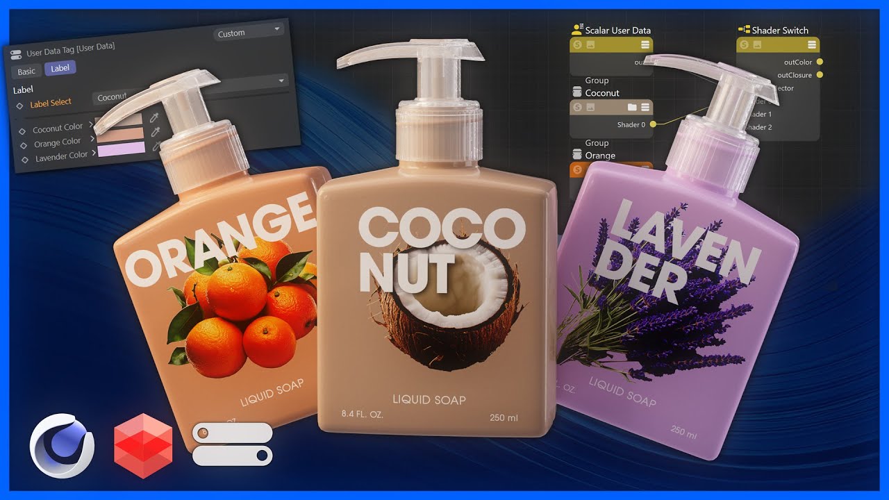 Product Colorways and Labels with User Data Control in Redshift and Cinema 4D