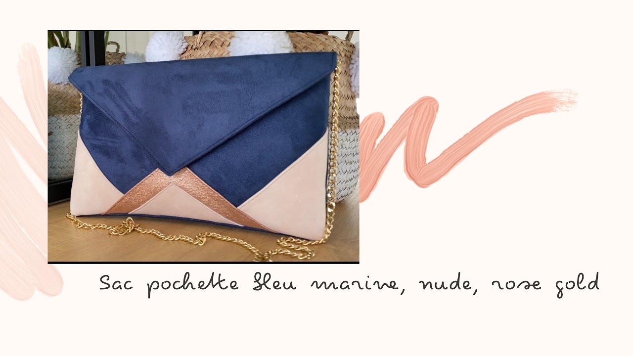 Pochette de soir&eacute;e, bleu marine, nude et rose gold