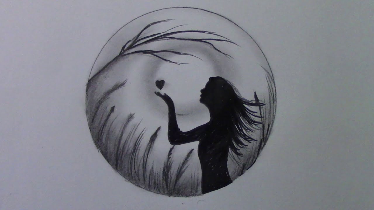 Ay ışığında Kalbi Kırık Yalnız Kadın resmi nasıl çizilir?-Woman Drawing in the Moonlight