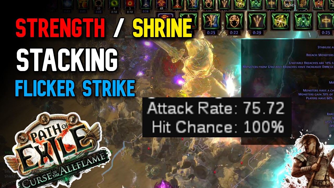 [POE 3.29] Flicker Strike Shrine Stacking Golden Charlatan / Strength Stacking Build Update Guide