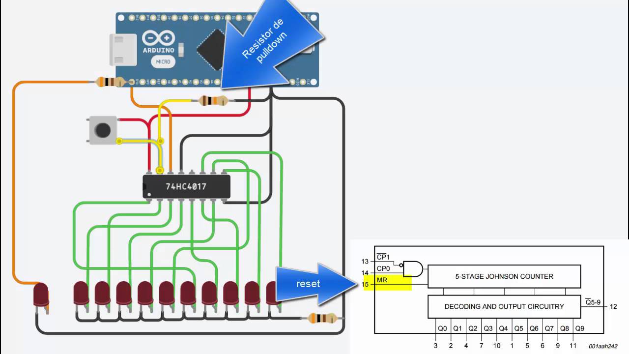 Arduino - Montagem 74HC4017 - contador decodificador Johnson
