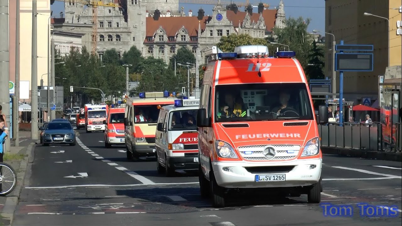 Anfahrten von Feuerwehr und Rettungsdiensten zur Gro&szlig;&uuml;bung im/am Leipziger Citytunnel