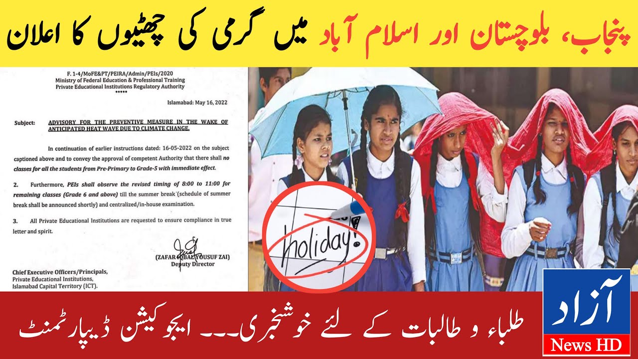 School Closed in Punjab, Balochistan and Islamabad | Summer Holidays 2022 News | Azad News HD