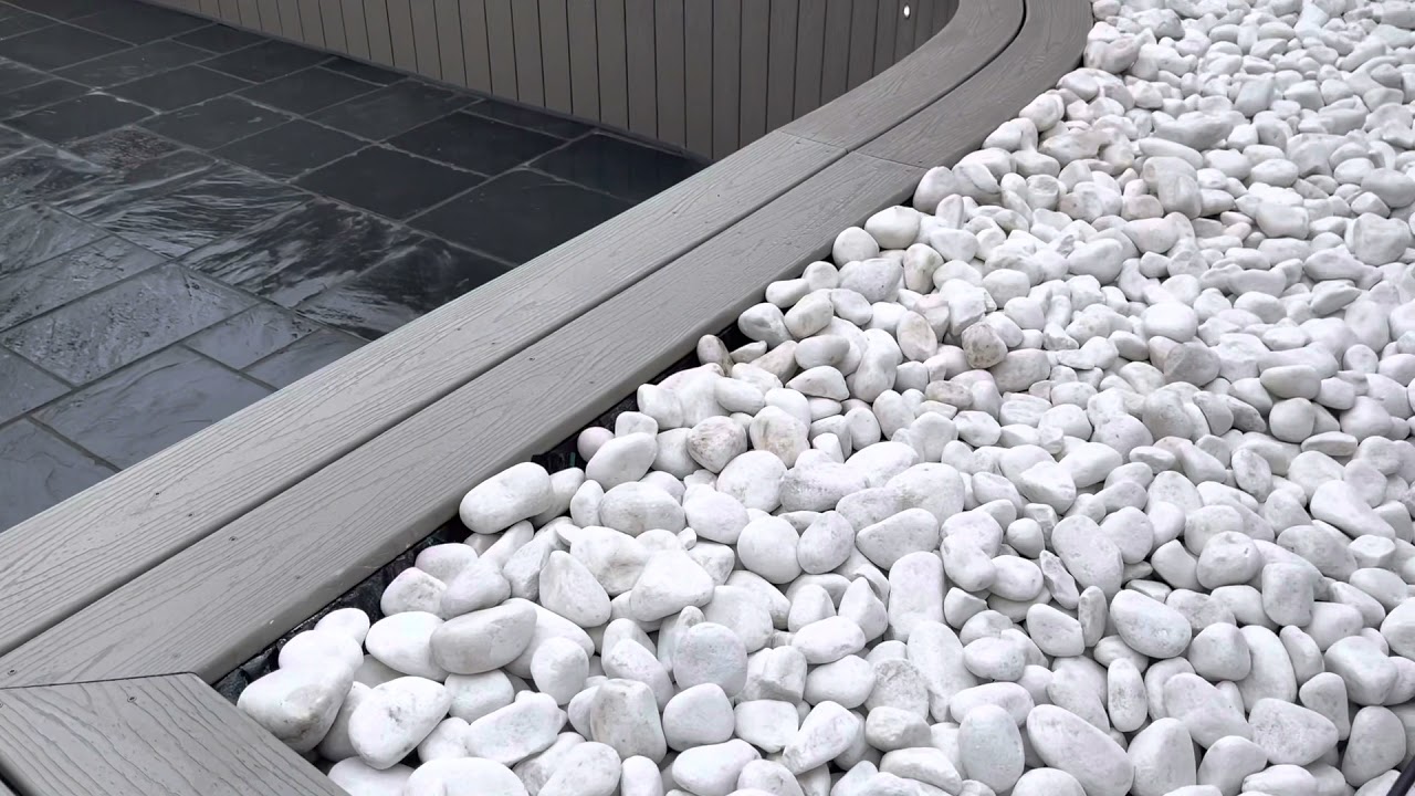 Grey curved composite decking