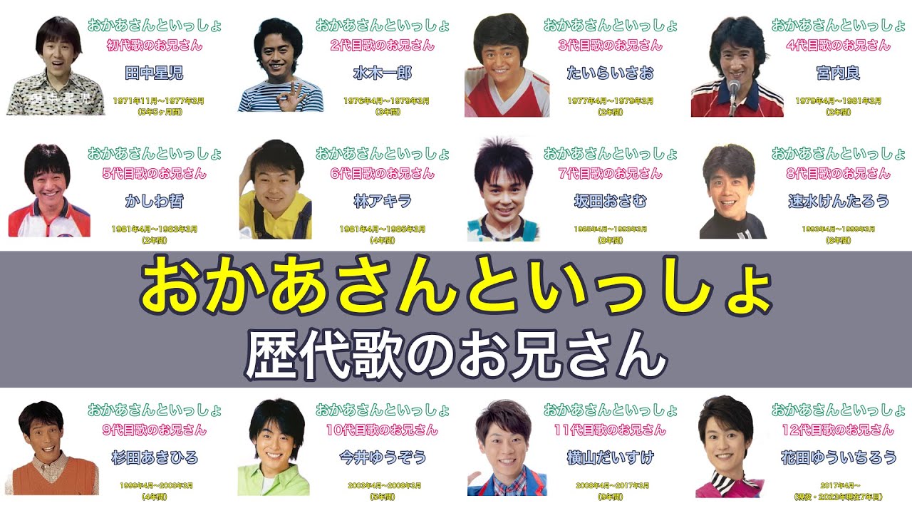 おかあさんといっしょ歴代歌のお兄さん｜初代〜12代目現在｜「おにぎりフェイス」YouTubeチャンネル