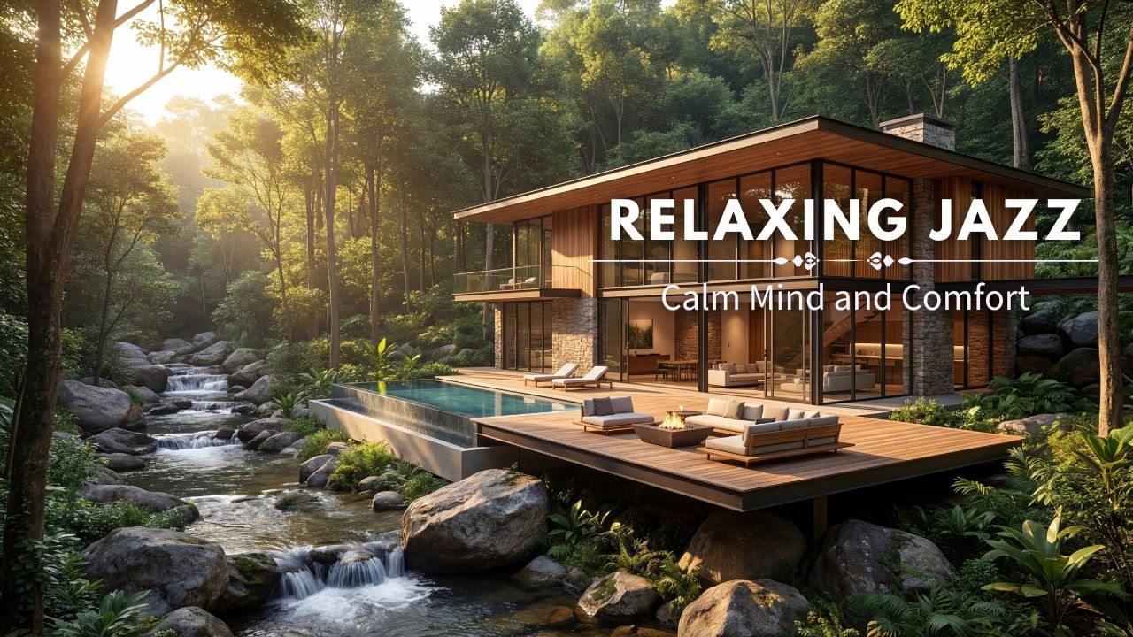 Relaxing Jazz Music in a Luxury Forest House by the River | Calm Mind and Comfort
